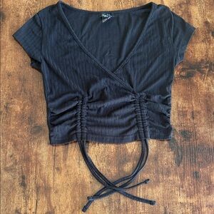 Rue21 Black Ribbed Ruched Wrap Crop Top